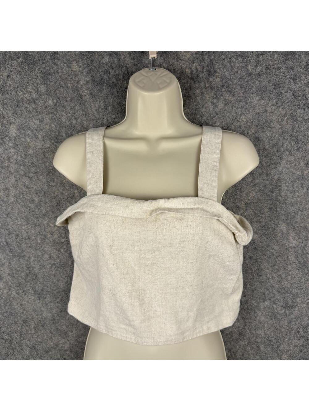 Linen Off White Crop Top Size Medium Classic Old Money Coastal Timeless 435